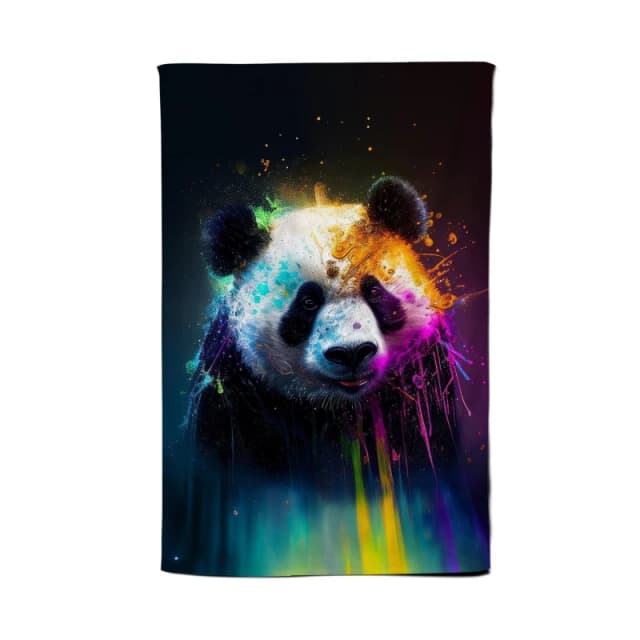 Warren Reed - Designer Panda Face Splashart Colourful Tea Towel in Blue Blue Unisex