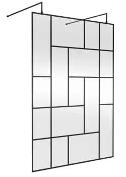 Hudson Reed 1400mm Abstract Frame Wetroom Screen With Support Bars - Matt Black
