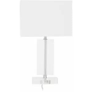 Premier Housewares - Rectangular Table / Desk Lamp Reading Lamps With White Shade/ Chrome Finish Metal Stand/ LED Desk Lamp/ Study Lamp For Office /