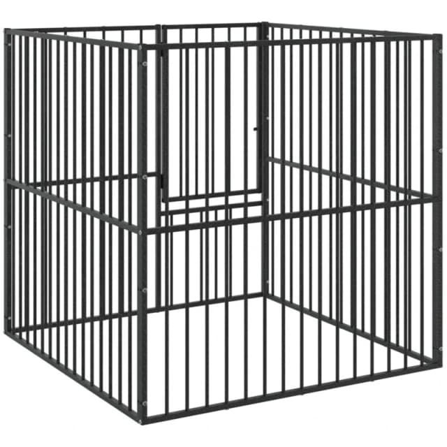 vidaXL Dog Playpen 4 Panel Black Galvanised Steel, Black 172210