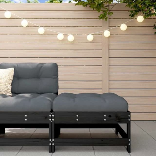 VIDAXL Garden Footstool with Cushion Black Solid Wood Pine vidaXL 8720845802110