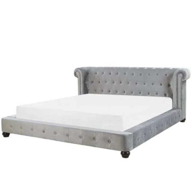Beliani Bed Velvet Cavaillon 180 X 200 Cm (Eu Super King) Light Grey