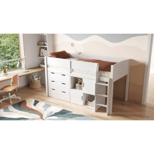 Flair Loop Mid Sleeper Bed Full Storage Set With 2 Doors in White Size: Single White Unisex Single