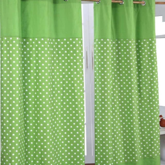 Homescapes Cotton Stars Green Ready Made Eyelet Curtain Pair, 137 X 228cm Drop
