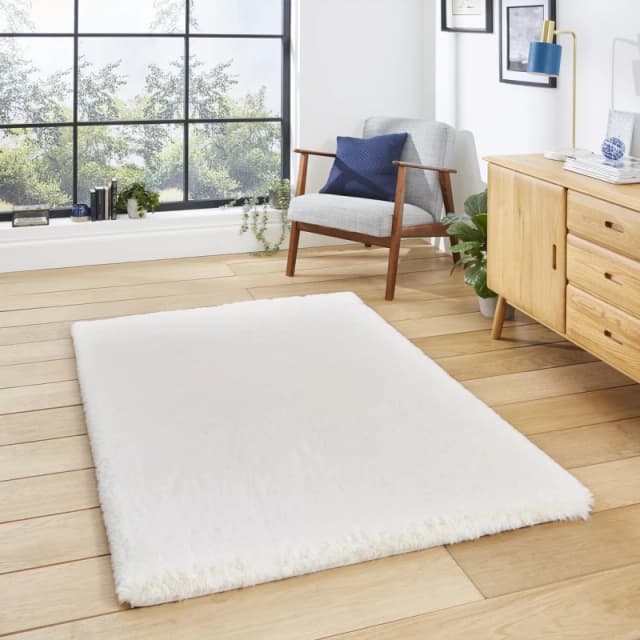 Think Rugs Super Teddy Ivory Rug-Rectangle 150 x 230 cm/Polyester-Plain Shaggy SUPTEDIVY1523