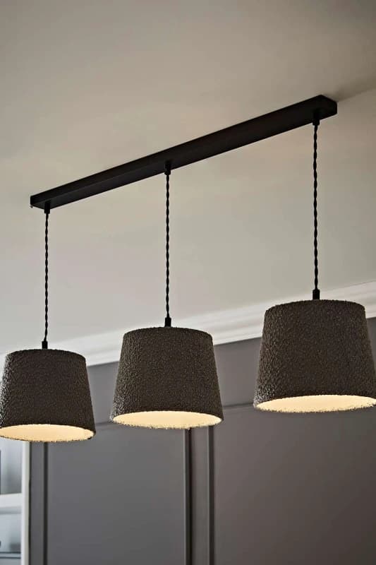 ValueLights ValueLights Rory Tapered Boucle Lamp Shade 3 Drop Bar Ceiling Diner Pendant Light in Grey Grey One Size Unisex 5059406063435