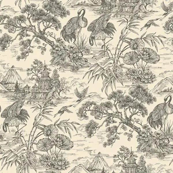HOLDEN DECOR Holden Decor - Crane Lagoon Cream Charcoal Wallpaper Floral Metallic Feature Wall WL-13731