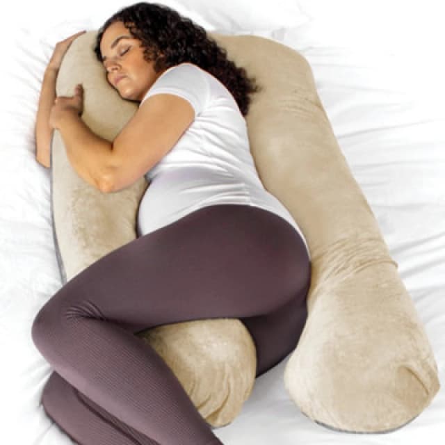 Aamira U Shaped Pregnancy Pillow Cream & Grey, 135X75X20Cm Shredded Memory Foam Full Body Maternity Cushion For Sleeping