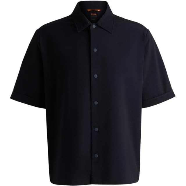 Boss Mens Lapoully Seer Plain Short-Sleeve Shirt Dark Blue 404 male XL