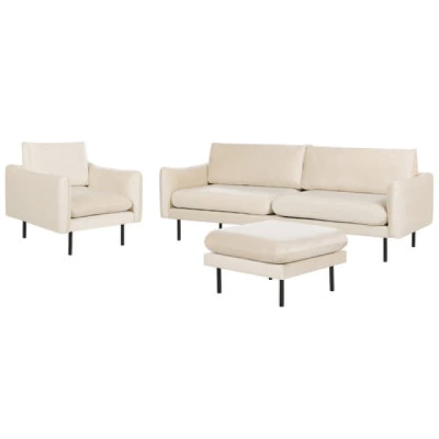 Beliani Living Room Set 5 Seater Vinterbro Velvet Light Beige With Ottoman