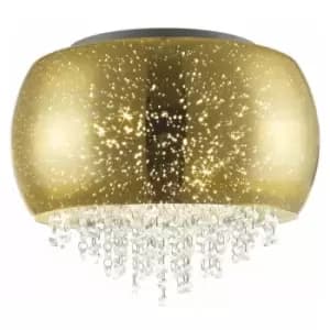 Impex Luna 3 Light Flush Ceiling Light Gold Crystal