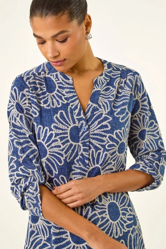 Roman Womens Floral Puff Print Shirt in Blue Size: 20 Blue Female 20
