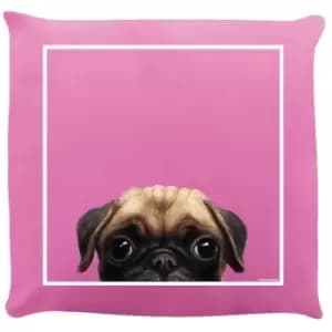 Inquisitive Creatures Pug Filled Cushion (One Size) (Pink) - Pink