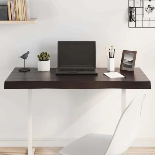 Vidaxl Table Top Dark Grey 100X40X6cm Treated Solid Wood Oak Live Edge, Brown 364015