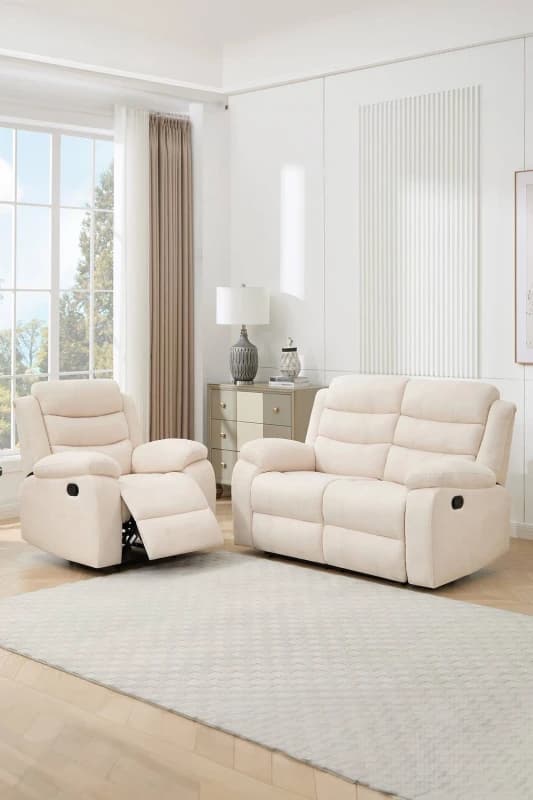 More4Homes Boston Manual Recliner Fabric 1+2 Seater Sofa Set (Beige)