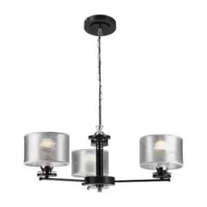 Rosa Multi Arm Pendant Ceiling Light With Fabric Shade, Black, 3x E27