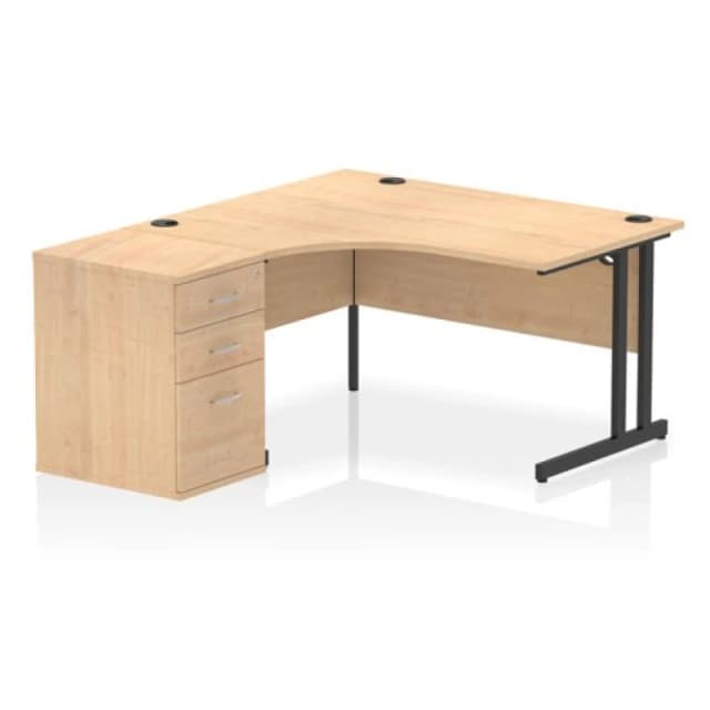 Impulse Impulse 1400mm Left Crescent Office Desk Maple Top Black Cantilever Leg Workstation 600 Deep Desk High Pedestal IWSLC146BCMPE