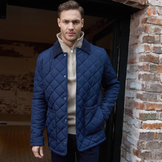 Threadbare Diamond Quilted Patch Pocket Jacket Navy