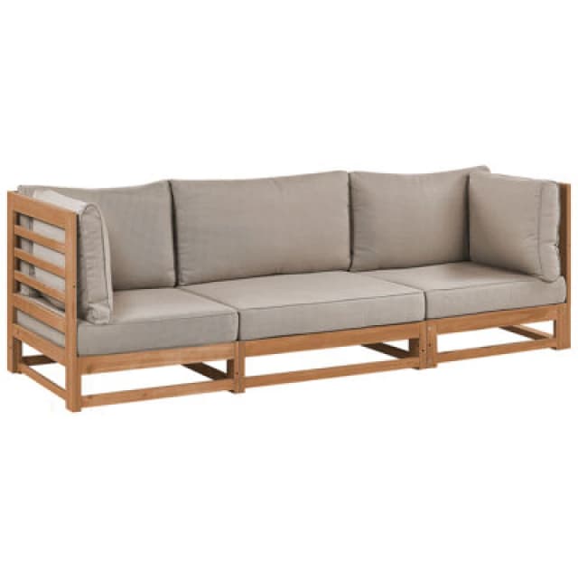 Beliani Garden Sofa 3 Seater Trani Modular Certified Acacia Wood Light Brown