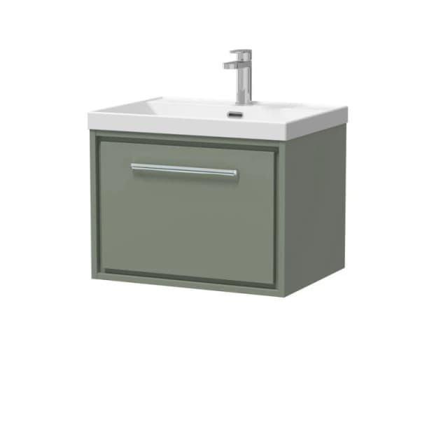 Balterley Bathroom 1 Soft Close Drawer Wall Hung Vanity Unit Basin, Green, 600mm in Green Green Unisex