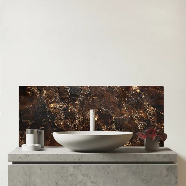 Warren Reed - Designer Bronze Quartz Effect Glass Bathroom Splashback in Brown Brown Unisex
