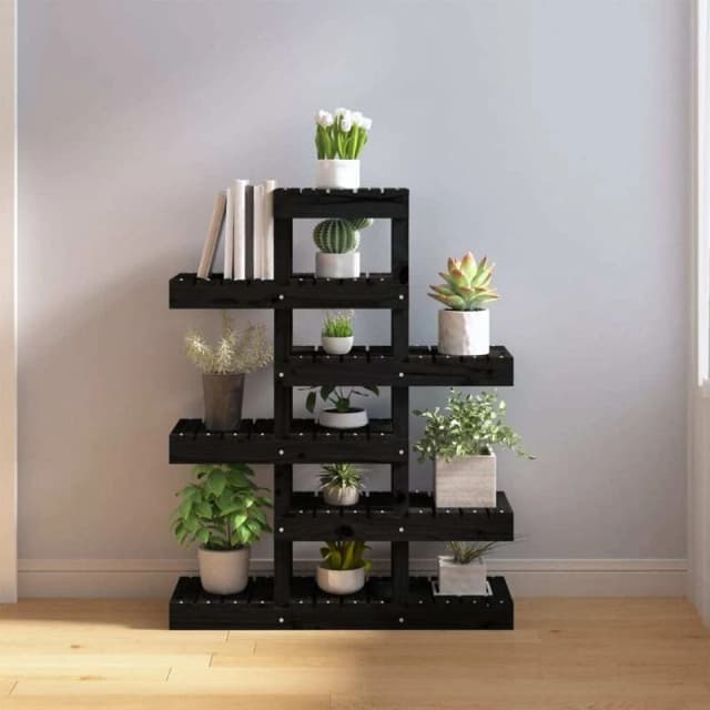 vidaXL Plant Stand Black 85x25x109.5cm Solid Wood Pine, Black 822091