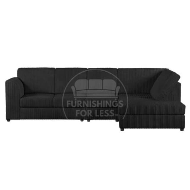 Furnishings For Less UK Luxor Black Jumbo Cord Large 5 Seater Corner Sofa Long Right Hand Facing - Full Back