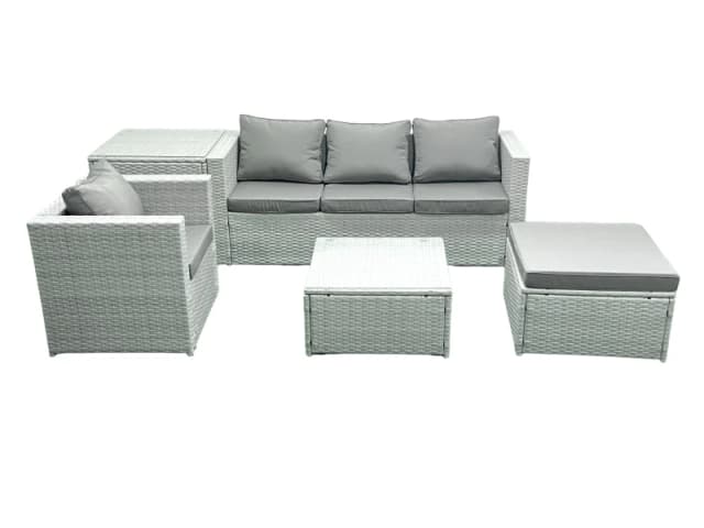 Fimous Garden Outdoor Furniture Set 5 Seater Rattan Sofa Set with Big Footstool Armchair Side Table Light Grey Mixed Light Grey