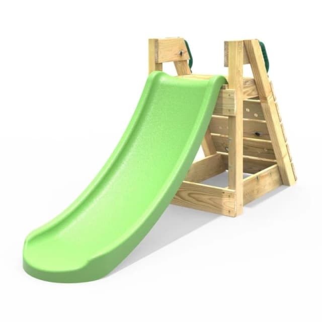 Rebo Wooden 4ft Freestanding Garden Slide with Climbing Wall - Light Green Light Green