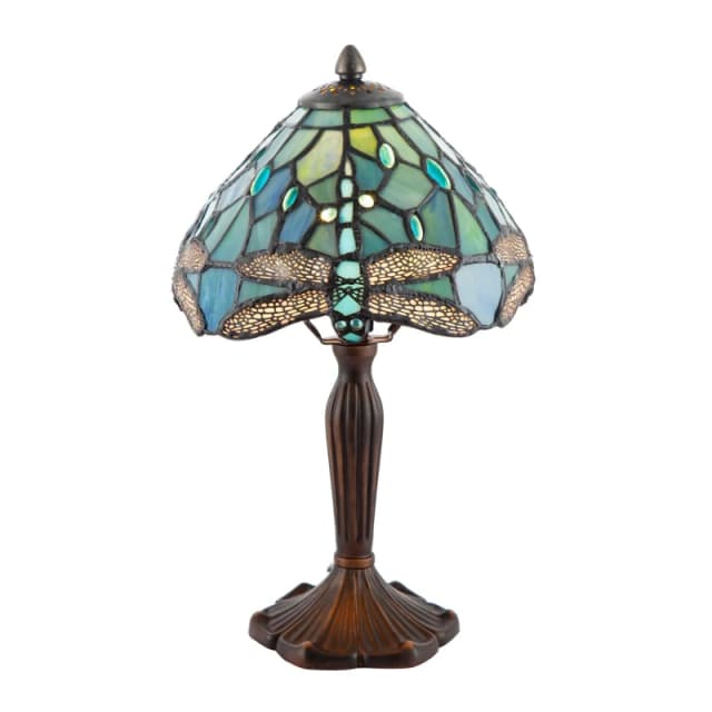Happy Homewares Hand Crafted Stained Glass Dragonfly Tiffany Table Lamp in Emerald Size: 8" Emerald Unisex 8"
