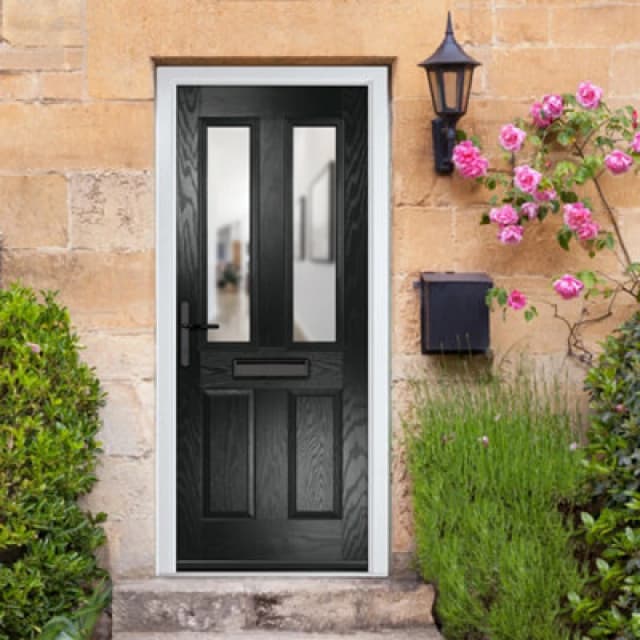 Lacerta Composite Door Carnoustie Black 920mm X 2090mm Open In Right Hand Clear Glass 10 Year Guarantee - Free Delivery & Smart Lock