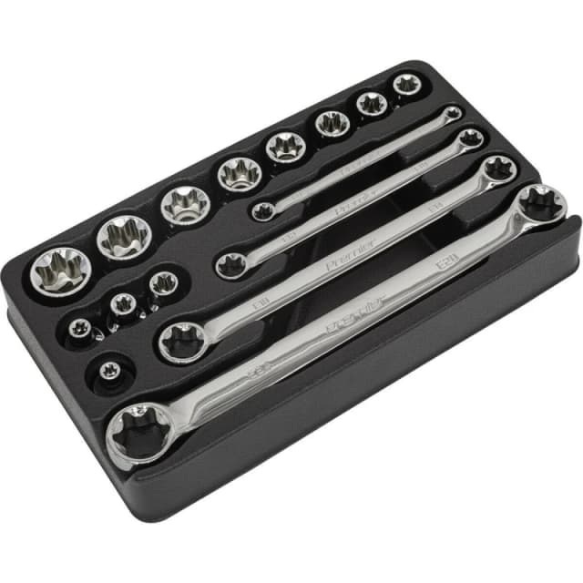 Loops 16 PACK TRX Star Socket & Spanner Set - 3/8" Square Drive Chrome Vanadium Steel Metallics