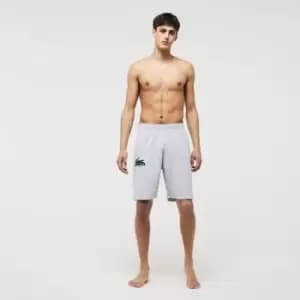 Lacoste Mens Velour Crocodile Cotton Fleece Indoor Shorts Size 3 - S Grey Chine / Green