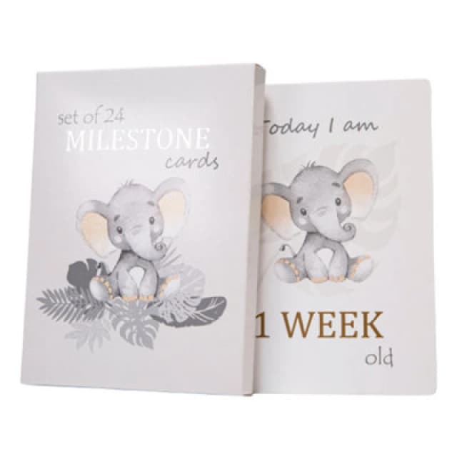 Happy Homewares Cute Unisex Baby Elephant Grey Quirky And Fun Set Of 24 Milestone Cards