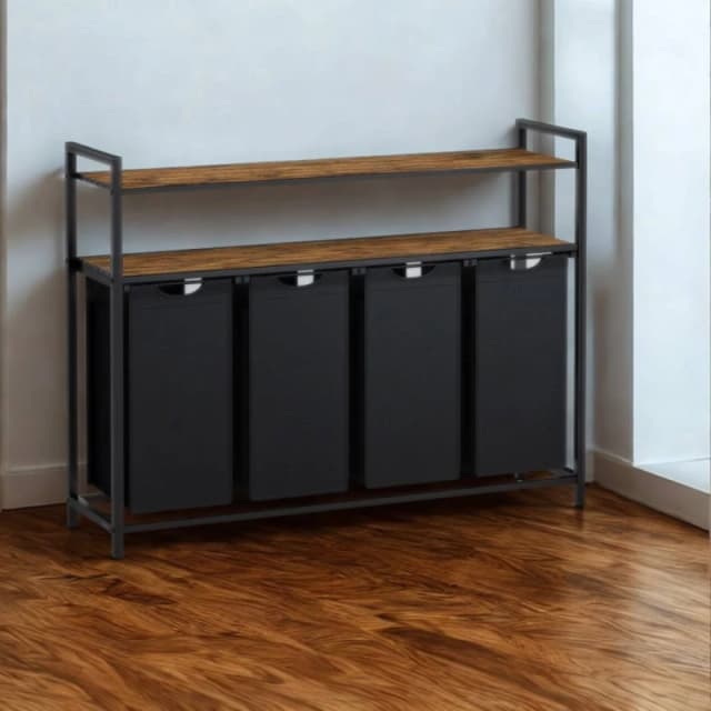 Pirlo Plush Large Wide Industrial 4 Compartment Laundry Basket with Shelves in Brown Brown Unisex