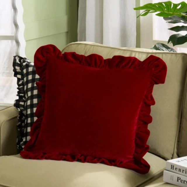 OHS OHS 2 Pack Ultra Soft Velvet Plush Square Cushion Covers, Burgundy Size: 45cm x 45cm Burgundy 45cm x 45cm Unisex 5027434226306