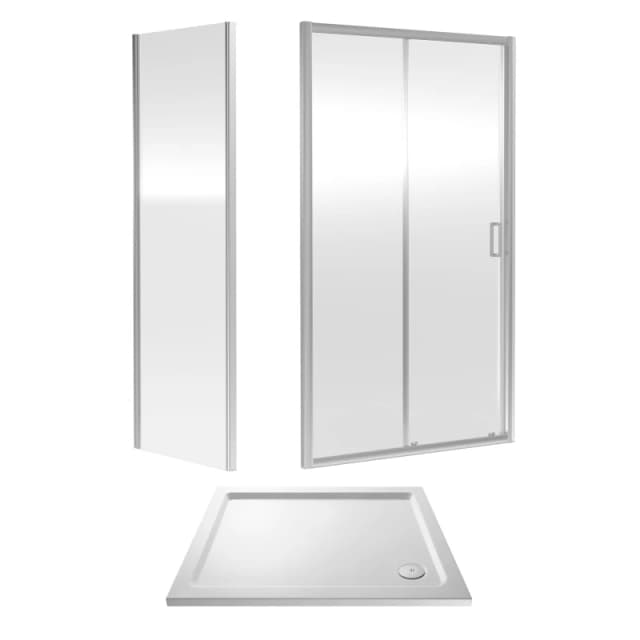 Balterley 6mm Glass Sliding Shower Door, Side Panel Shower Tray 1000x760x1900mm White
