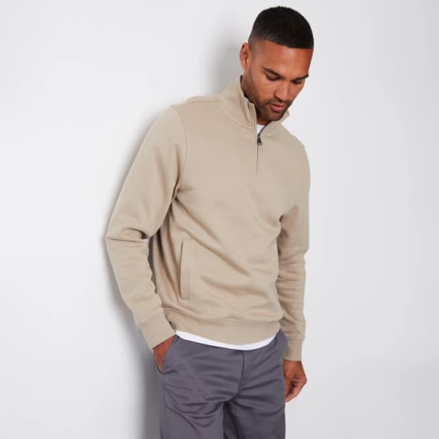 Threadbare 'Patrick' Quarter Zip Neck Sweatshirt Stone