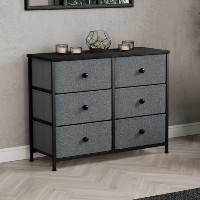 Lassic Chorley 6 Drawer Fabric Storage Chest UKFR Grey & Black unisex 6 Drawer