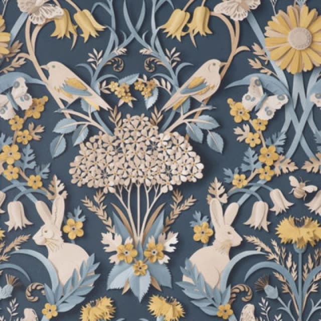 FINE DECOR Fine Decor - Navy Rabbit Butterfly Luxury Woodland Paste The Paper Wallpaper WL-FD42950