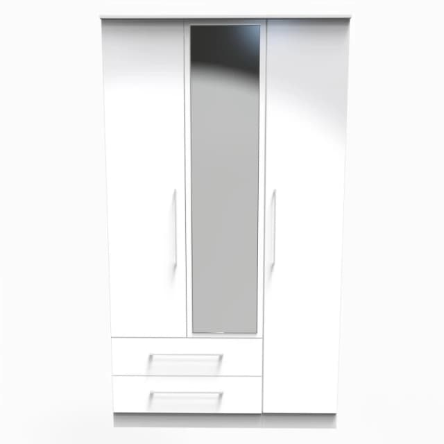 Chester Triple Mirror Wardrobe With 2 Drawers In White (Ready Assembled)