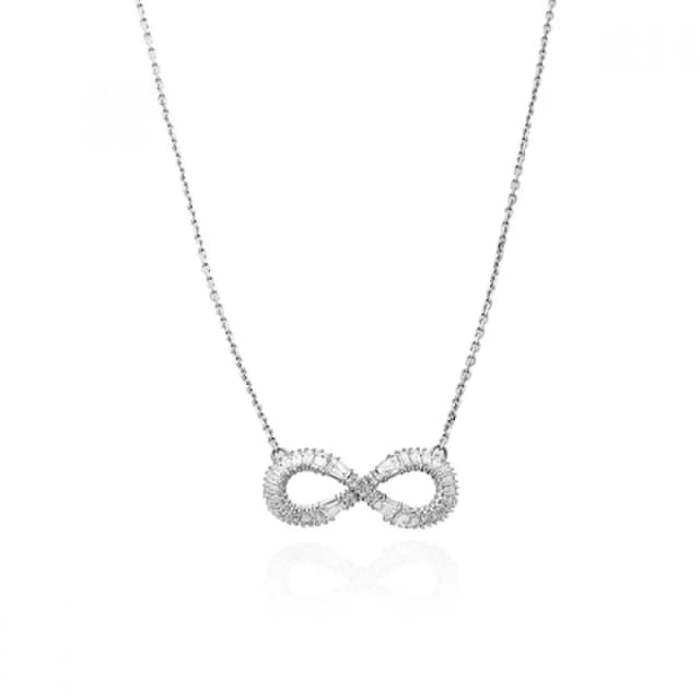 Hyperbola White Rhodium Plated Pave Infinity Pendant 5679434