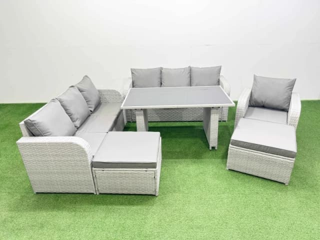 Fimous 9-seater Patio Rectangular Table Sofa Set with 2 Big Stools in Light Grey Light Grey Unisex
