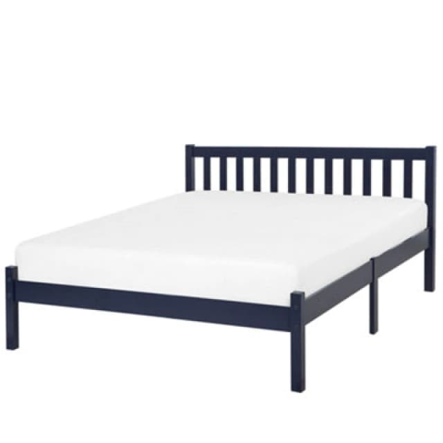 Beliani Bed Pine Wood Florac 140 X 200 Cm (Eu Double) Navy Blue