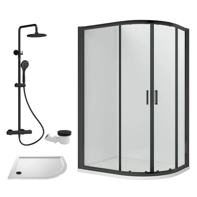 Balterley Offset Right Quadrant Tray Round Shower Waste White Black 1000x 800mm White Unisex