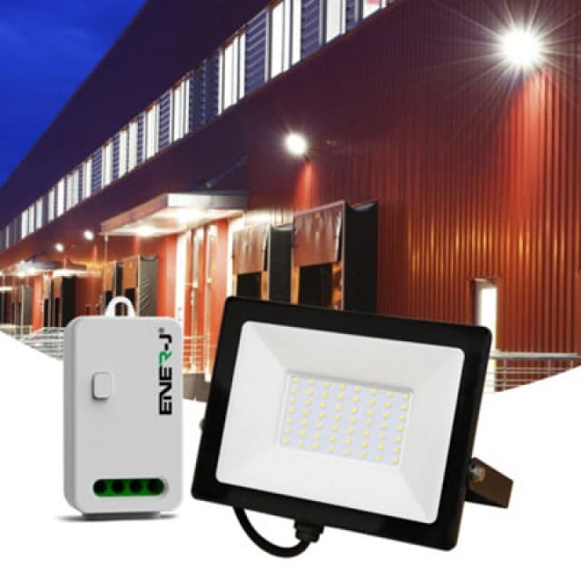 Ener-J 50W LED Floodlight Pre Wired With Eco Series 500W Non Dimmable Rf WiFi Receiver App Control Remotely Or Voice C