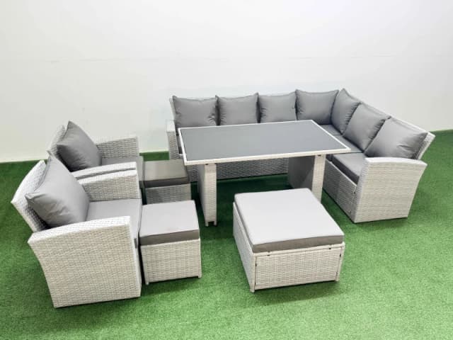 Fimous Outdoor Garden Furniture Sets 11 Seater Wicker Rattan Light Grey Light Grey Unisex