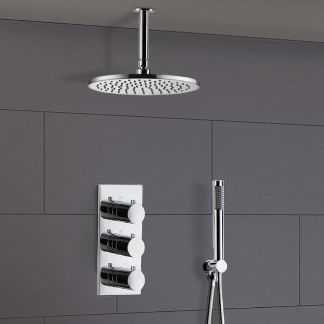 Nes Home Calla Round Concealed Thermostatic Shower Valve Mixer Ceiling Head & Handset Set in Silver Silver Unisex