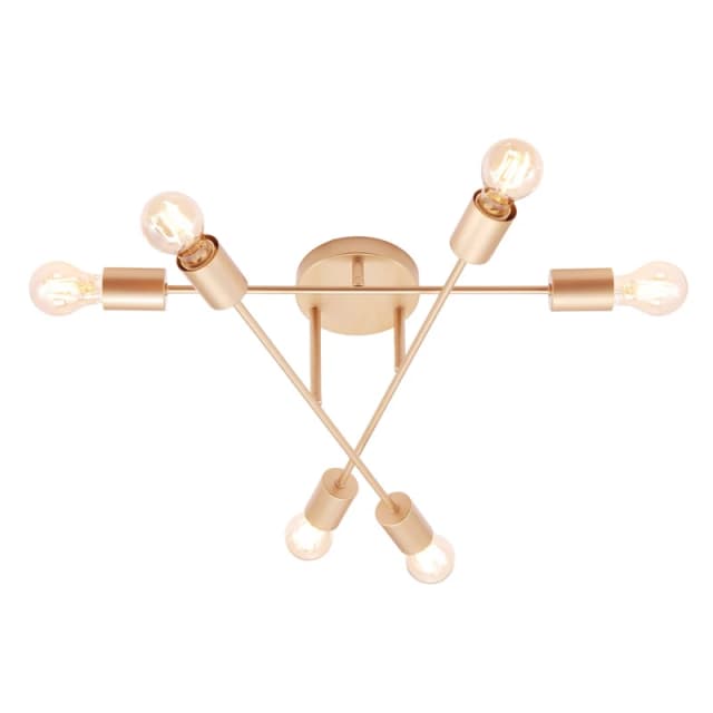 Happy Homewares Industrial Designer Styled Ceiling Light with Straight Metal Arms in Gold Gold Unisex