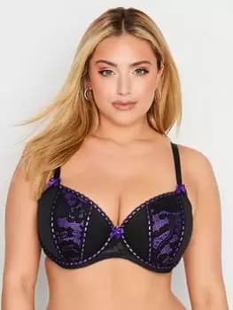 Yours Lace Ribbon Slot Bra Black, Size 40D, Women